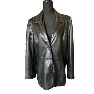 Vintage Jones New York Leather Jacket/Blazer Womens XL Black Retro Classic